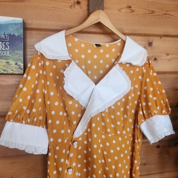 SHEIN 💜 Mulvari Polka Dot Statement Collar Asymmetric Dress Yellow Plus 20 / 4X - Picture 6 of 11